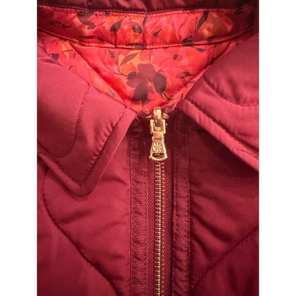Isaac Mizrahi Live Quilted Vest Burgundy Floral Lining Zip Front Pockets Women S - Picture 2 of 6